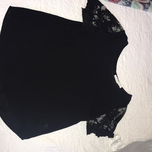 Lush Tops - Black Lace Sleeve Top